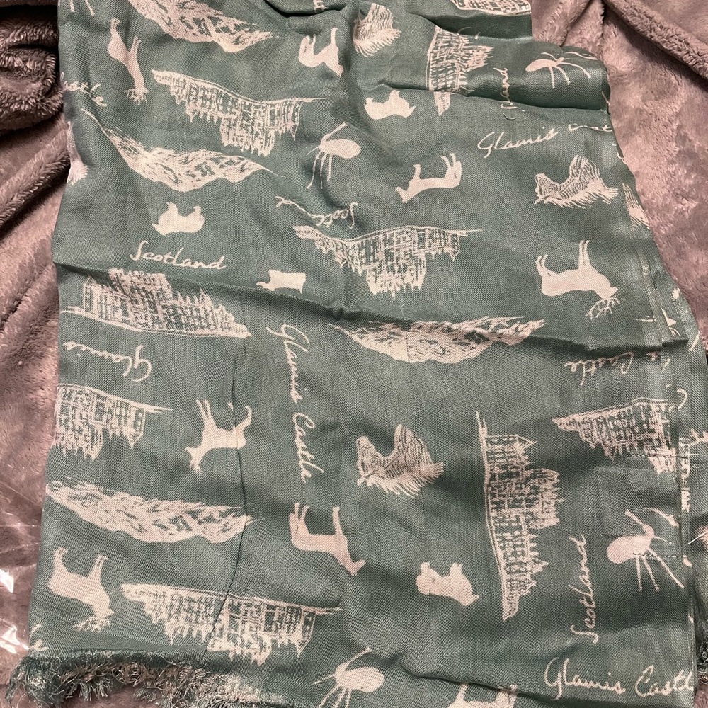 Earth Squared Scottish Castle Print Scarf - Granite Green NWT